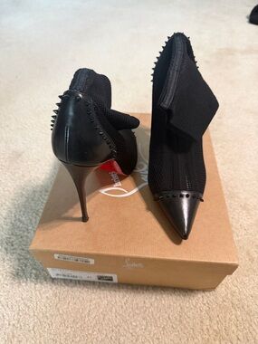 Christian Louboutin Black Pointed-Toe Studded Sock Booties